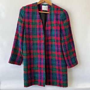 Doncaster Tweed Pink Green Plaid Long Blazer